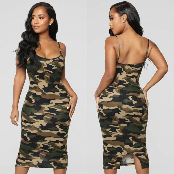 

casual dresses ladies women's camouflage army sleeveless shoulder-straps dress plus sizes s-xxl, Black;gray