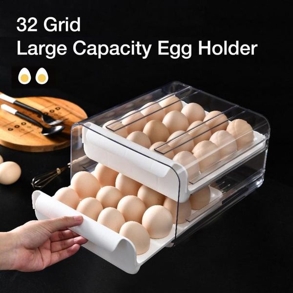 

storage bottles & jars egg box drawer-type refrigerator plastic transparent 32 grid holder dumpling double-layer tray