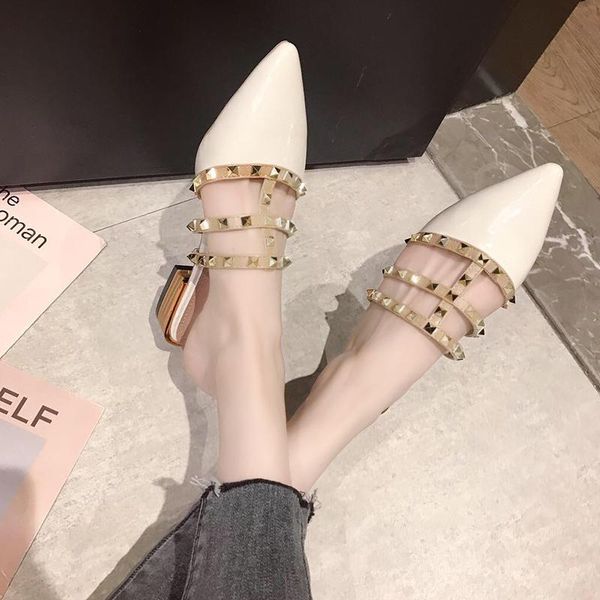 

slippers women flat slip on mules brand designers 2021 fashion luxury rivet t-strap slides loafers a00128, Black