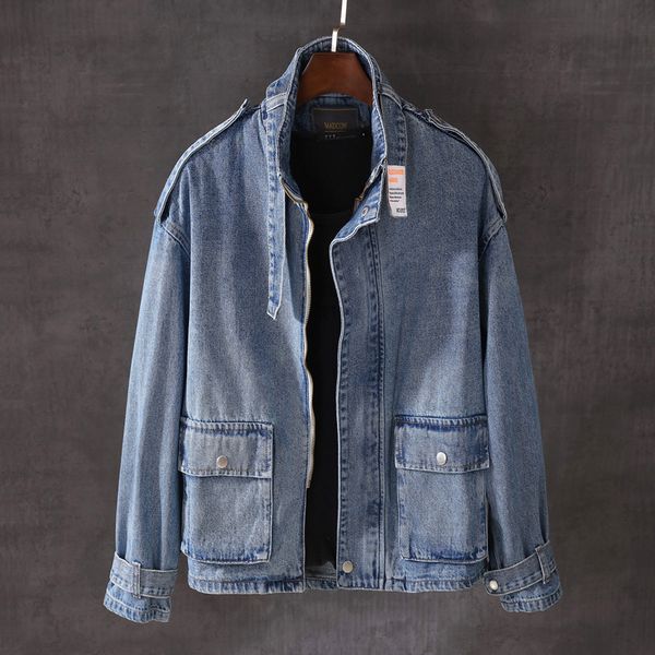

2021 new moda streetwear homens jaquetas multi bolsos macaco casual denim jaqueta masculina casaco vintage designer zper motociclista chaque, Black;brown