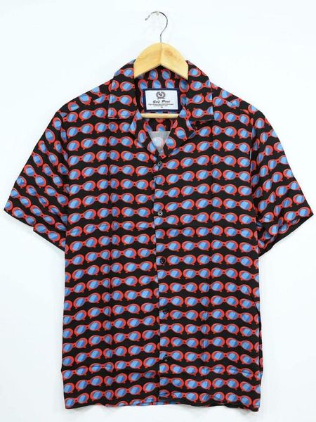 

men's casual shirts hawaii shirt glasses print short sleeve pockets, White;black