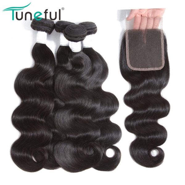 

human hair bulks body wave 4 bundles with closure tuneful 100% non remy weft weave brazilian, Black
