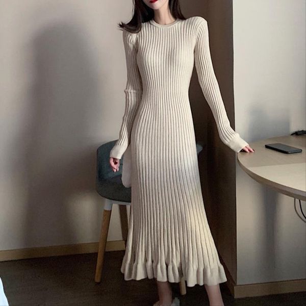 

2021 fit new flare knitted autumn winter thick warm long women elegant streetwear x mtq3, Black;gray