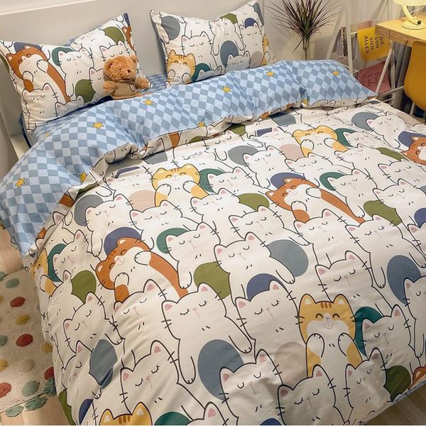 

bedding sets cartoon pattern 4 pcs  set 100% cotton duvet cover sheet pillowcase m1