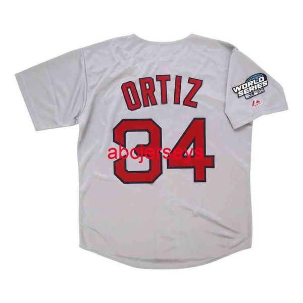 

stitched custom david ortiz 2004 grey road world series jersey add name number baseball jersey, Black