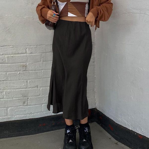 

skirts woman vintage lace patchwork high waist a-line skirt female split streetwear harajuku womens 2021 summer lady vestidos, Black
