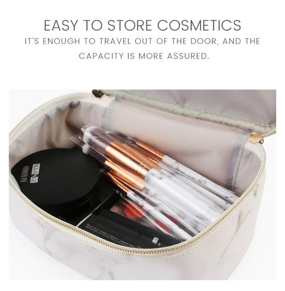 

storage bags 3 pieces cosmetic portable marbling print pu leather makeup for women