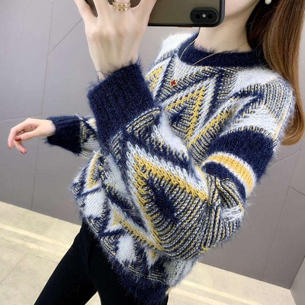 

loose lazy sweater women's pullover for autumn and winter wear, White;black