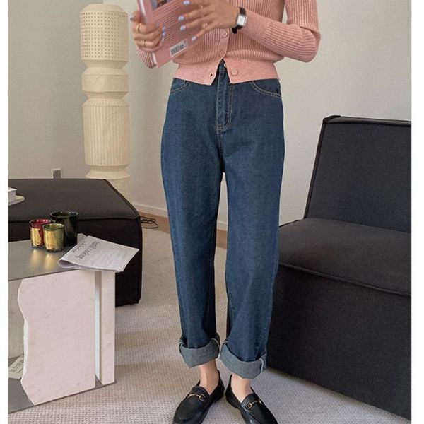 

women's jeans high-waisted straight-leg women 2021 early autumn korean version style pants loose and thin cotton mopping trousers, Blue