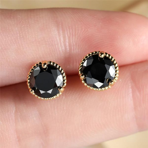 

stud luxury female crystal round small earrings charm gold silver color cute black zircon wedding for women, Golden;silver