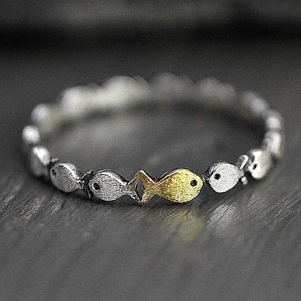 

european american fashion silver gold tone simple fish ring cute double color stackable animal finger ring girl women jewelry gifts