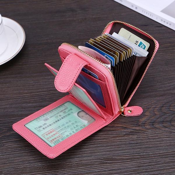 

card holders cowhide minimalist women travel bag men small wallet genuine leather organizer business rfid holder, Brown;gray