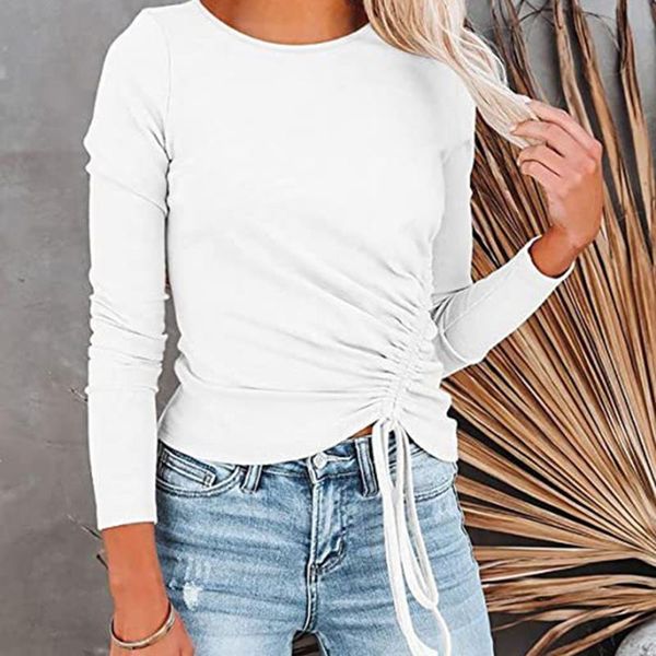 

women's hoodies & sweatshirts autumn ladies pullover long sleeve solid color o neck drawstring slim female, Black