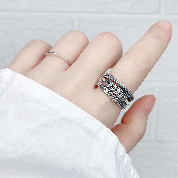 

925 sterling sier women's opening multi-layer simple fashion copper coin ring girl's jewelry, Silver