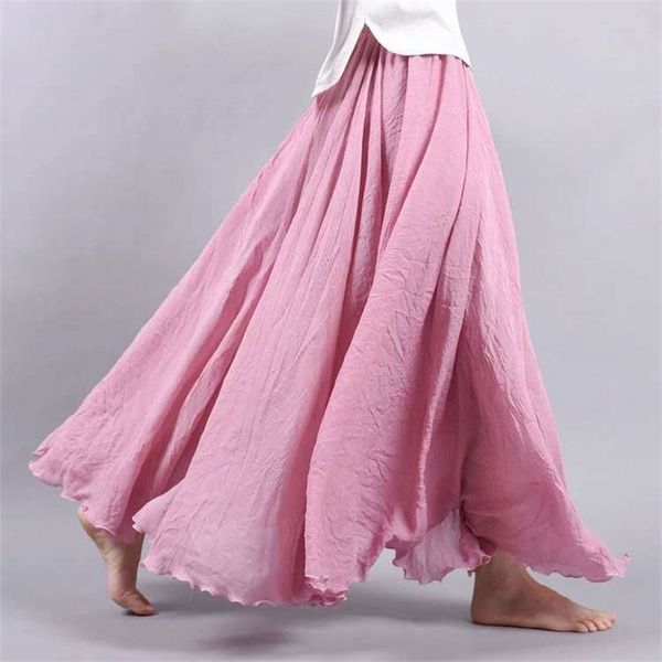 

big swing cotton hemp breathable solid a line casual skirt women 210615, Black