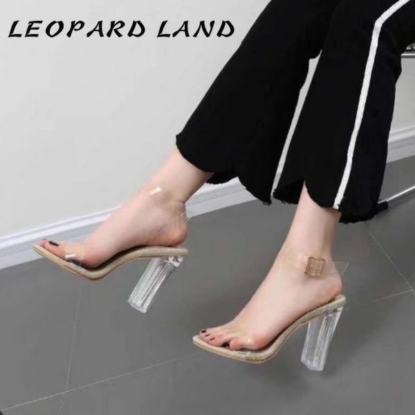 

sandals leopard land block heels shoes women's crystal heel chunky high large size buckle zl-d92-1, Black
