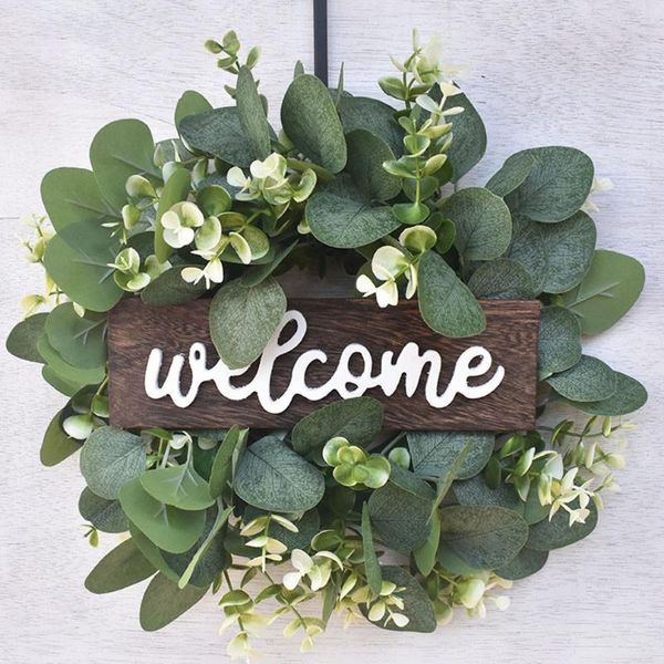 

decorative flowers & wreaths wholesale 1pc welkom krans decor deur opknoping garland ornament simulatie leaf kunstmatige plant voor home par
