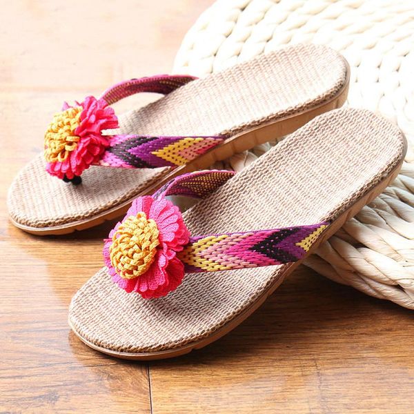 

home linen slippers flower clips ladies beach slippers soft bottom linen ladies men's platform summer sandals, Black
