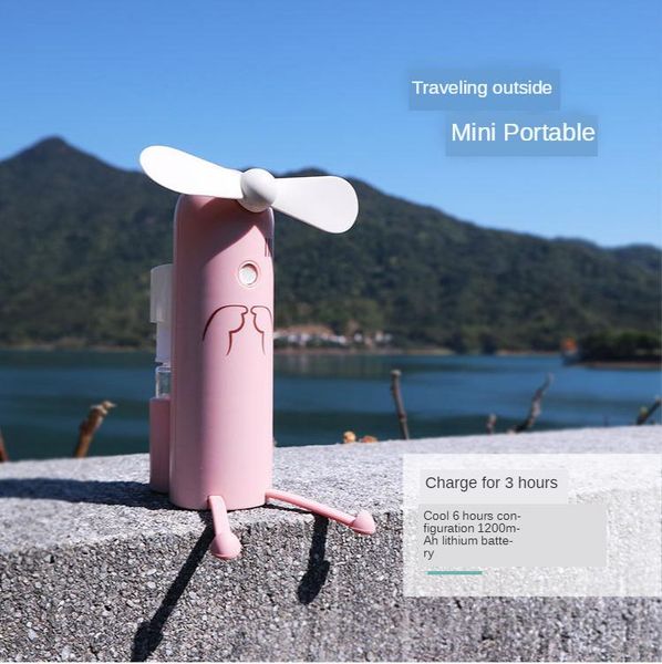 

electric fans creative mobile phone bracket cartoon water spray mini fan portable usb outdoor charging small fan-50