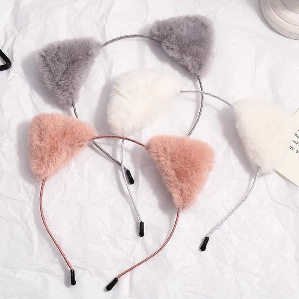 

hair accessories [xwen] 2021 cute plush cat ear band french sweet girls hairpin women all-match headdress autumn winter oh1493, Slivery;white