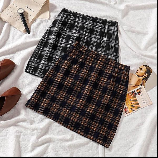 

summer plaid skirt female spring a line preppy short cotton skirt high waist tartan mini skirts skorts yellow black check