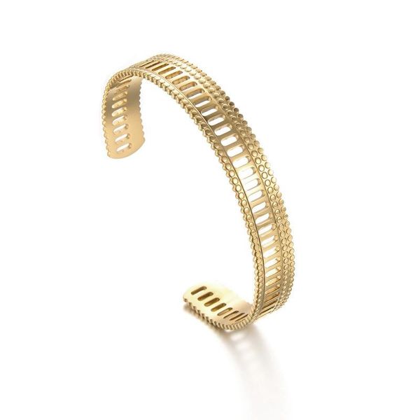 

bangle women's fashion hollow c-shaped gold opening adjustable bracelet personality street shooting stainless steel jewelry, Black
