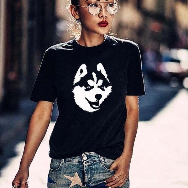 

harajuku siberian husky cotton t shirt husky gifts women clothing with dog graphic tees dog lovers shirt summer, White