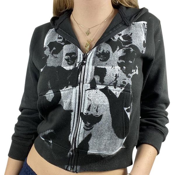 

women's jackets y2k aesthetic women hoodies with pockets 90s vintage graphic printed zipper closure coat e-girl sweatshirts spring autu, Black;brown