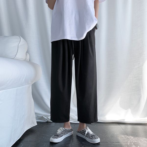 

2021 new men's fashion business casual formal loose wide legs silk trousers solid color social suit pants size s-3xl 8x0i, Black