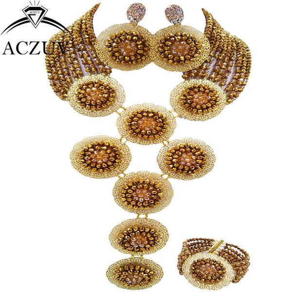 

earrings & necklace aczuv brand gold ab and golden african jewelry set bead black women nigerian wedding accessories a10r019, Silver