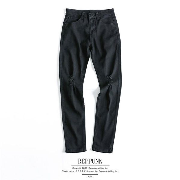 

wimilous classic men's jeans in summer black youth man stretch hole feet pants pants trend, Blue