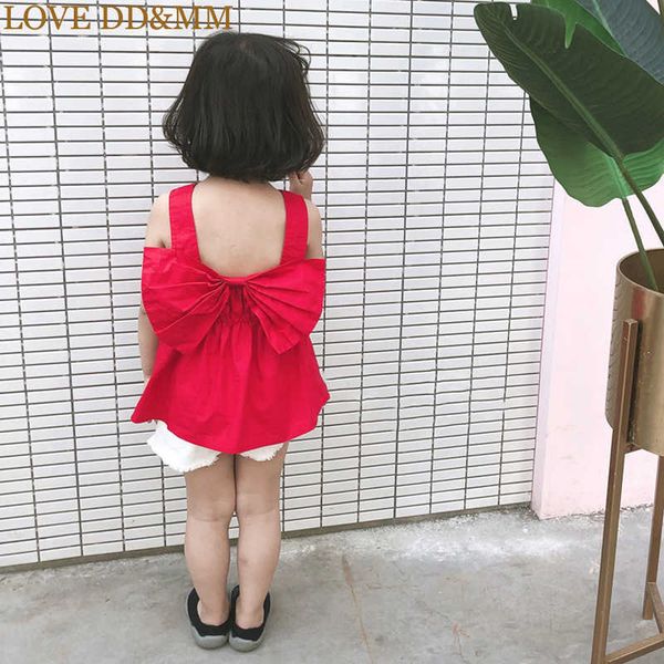 

love dd&mm girls shirts summer children's clothing girls solid color cute bow backless vest t-shirt 210715, Blue