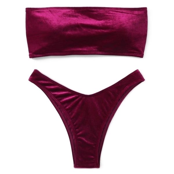 

bathing suit women velvet thong bikini brazilian swimsuit solid bandeau swimming swimwear female summer beachwear 210714, White;black