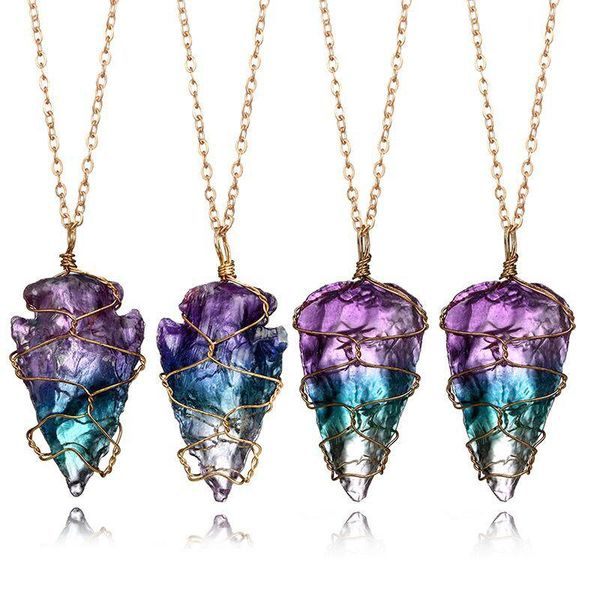 

pendant necklaces fashion purple necklace for women men simple geometric irregular handmade color winding long natural stone jewelry, Silver
