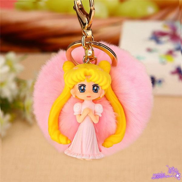 

keychains original fluffy fur pompom angel girls keychain pompon ball anime key ring women car bag holder jewelry wedding gift, Silver