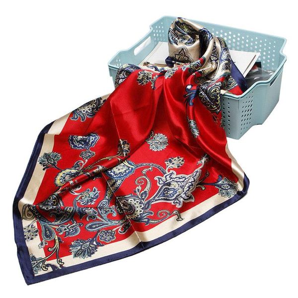 

scarves women's fashion red paisley print scarf imitate silk satin square head shawl hijab wraps boho style headscarf 35"*35", Blue;gray