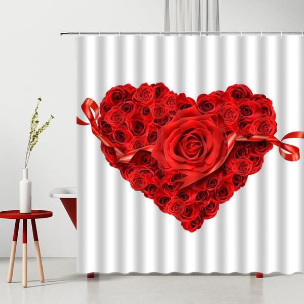 

shower curtains romantic valentine's day love rose flower curtain set waterproof polyester fabric bathtub decoration household products