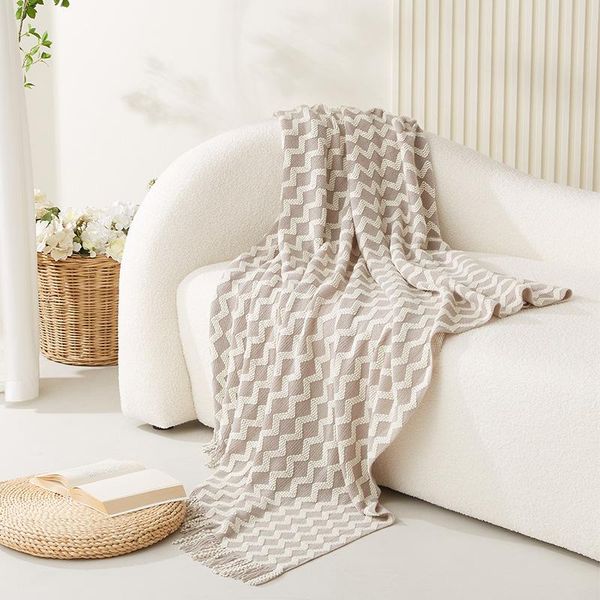 

blankets nordic knitted sofa towel blanket striped wave line el bed and breakfast air conditioning cover