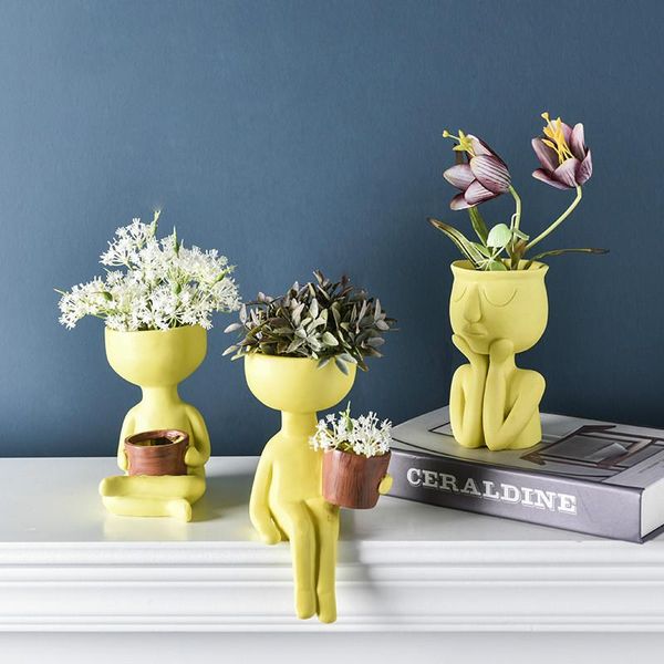 

vases abstract human face flower pot home deskvase garden house decoration character portrait resin succulent plant