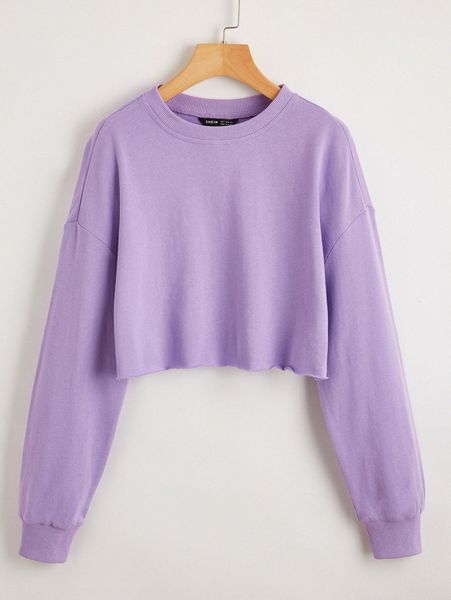 

drop shoulder solid crop pullover b2nq#, White;black