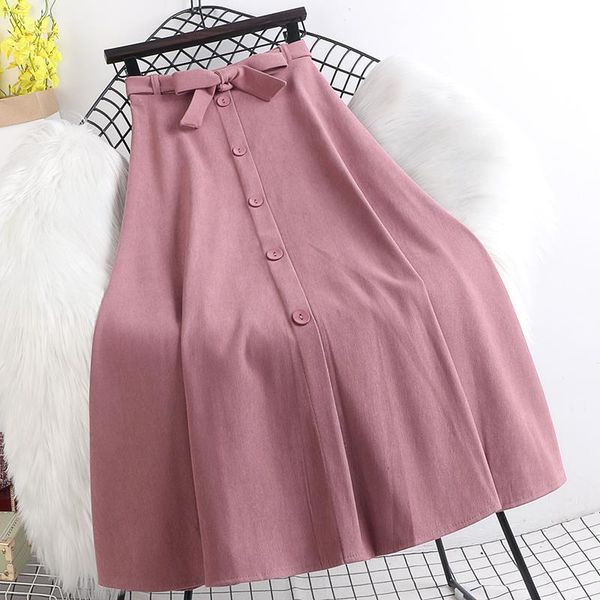 

skirts autumn winter women swing skirt ladies fashion elastic high waist single breasted bowknot pleated mid-skirt soft a-line, Black