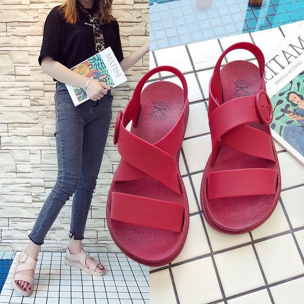 

sandals summer 2021 korean version simple peep-toe flat casual for women's versatile student shoes beach, Black