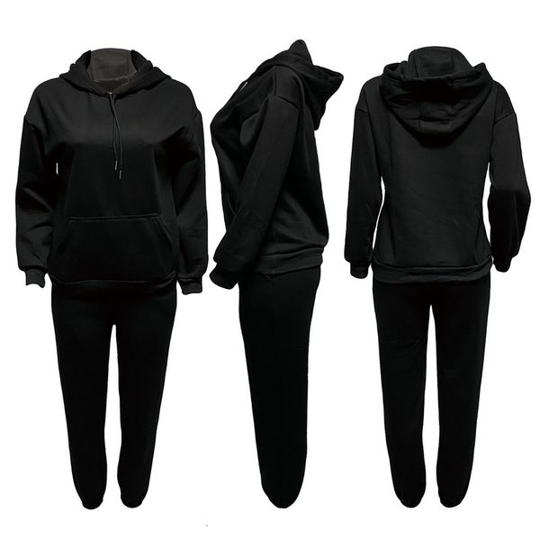 

new 2021 autumn winter fleece hoodies two piece set womens tracksuits jogger pants thick warm clothes girl's solid color jacket suit 08, White