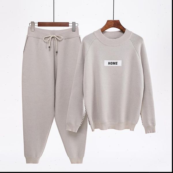

mozuleva 2021 winter new womens fashion cashmere knitted sweater sets sportswear long sleeved trousers two piece sets femme, Gray
