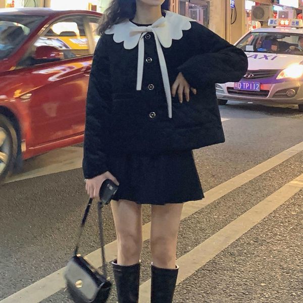 

2021 new sweet warm kawaii wool coat female patchwork style winter coats jackets for women overcoat usy2, Black