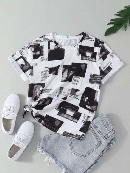 

slogan & figure graphic tee s1cv#, White