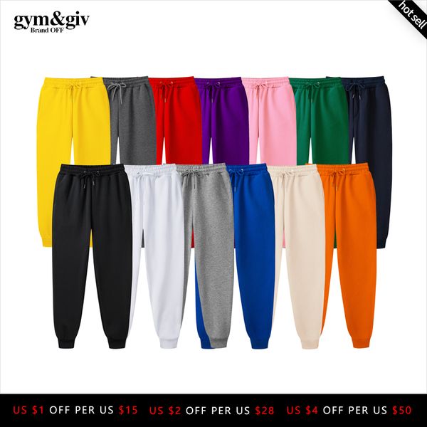

new men joggers brand male trousers casual pants sweatpants jogger 15 color casual gyms fitness workout sweatpants, Black