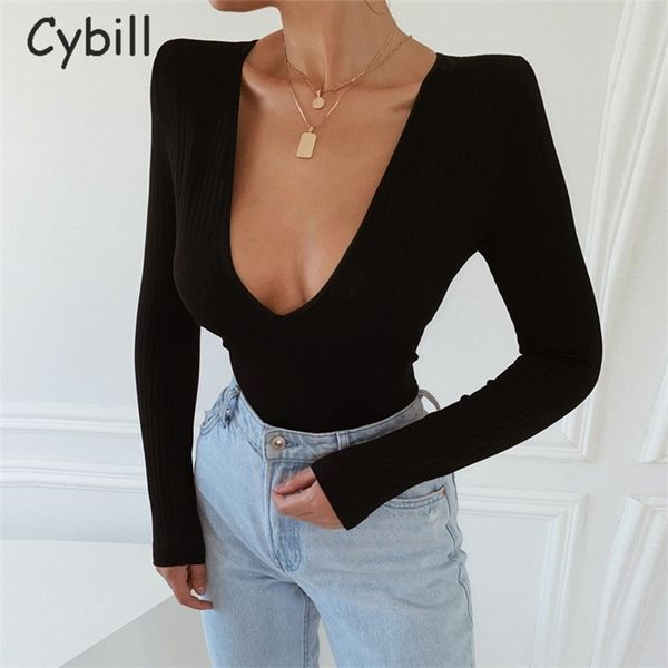

cybill cut out long sleeve bodysuit deep v autumn winter bodysuit women padded body female for woman top, Black;white