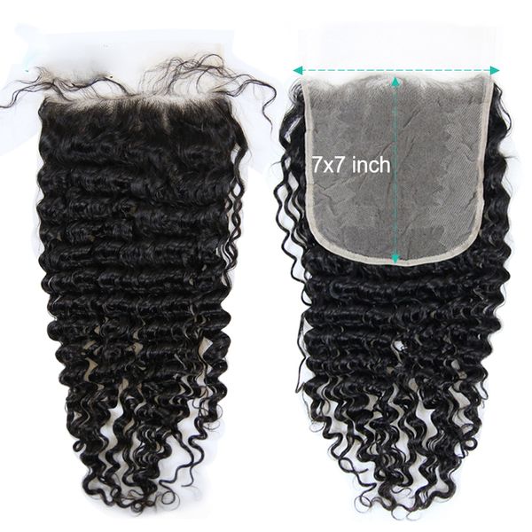 

7x7 hd lace closures 10a deep wave pre-plucked brazilian indian virgin human hair 14-20 inch, Black;brown