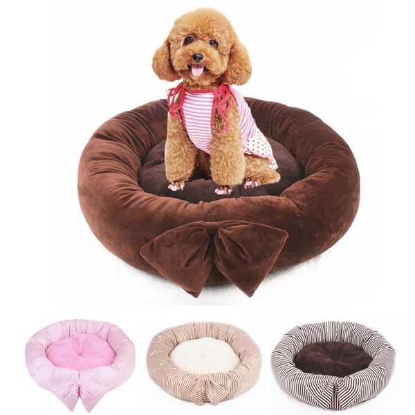 

spring dog house with bowknot removable cushion small dog chihuahua cat bed sofas soft pet bed mat fashion striped pet home